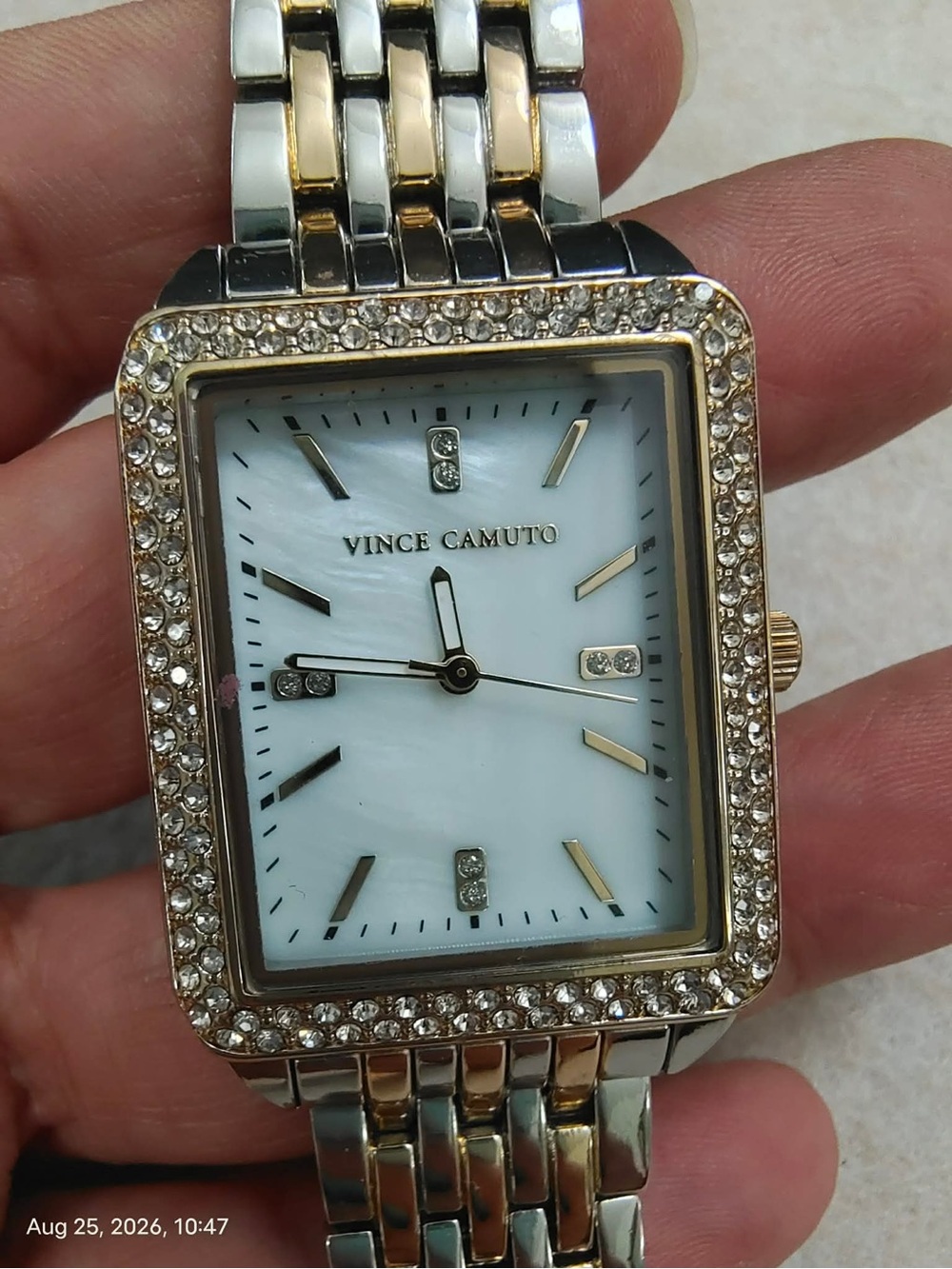NWOT Vince Camuto Two-Tone Crystal Rectangular Women's Watch - Silver & Gold